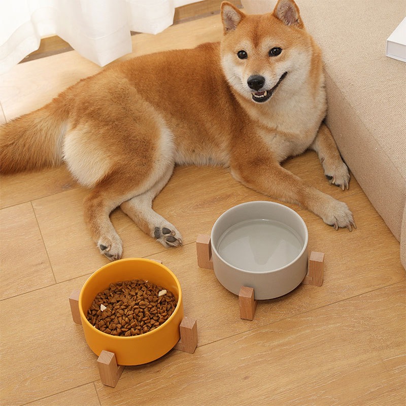 New Cute Pet Cat Bowl, Cat Basin, Ceramic Bowl, Drinking Water, Feeding, Non Slip Belt, Wooden Frame, Anti Overturning — image 4