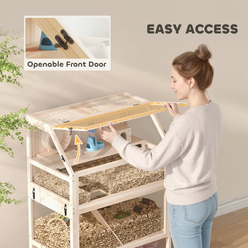 Wooden Hamster Cage With Detachable Lower Floor, Storage Shelf, Hut, Seesaw, Exercise Wheel, Ramps For — imagen 9