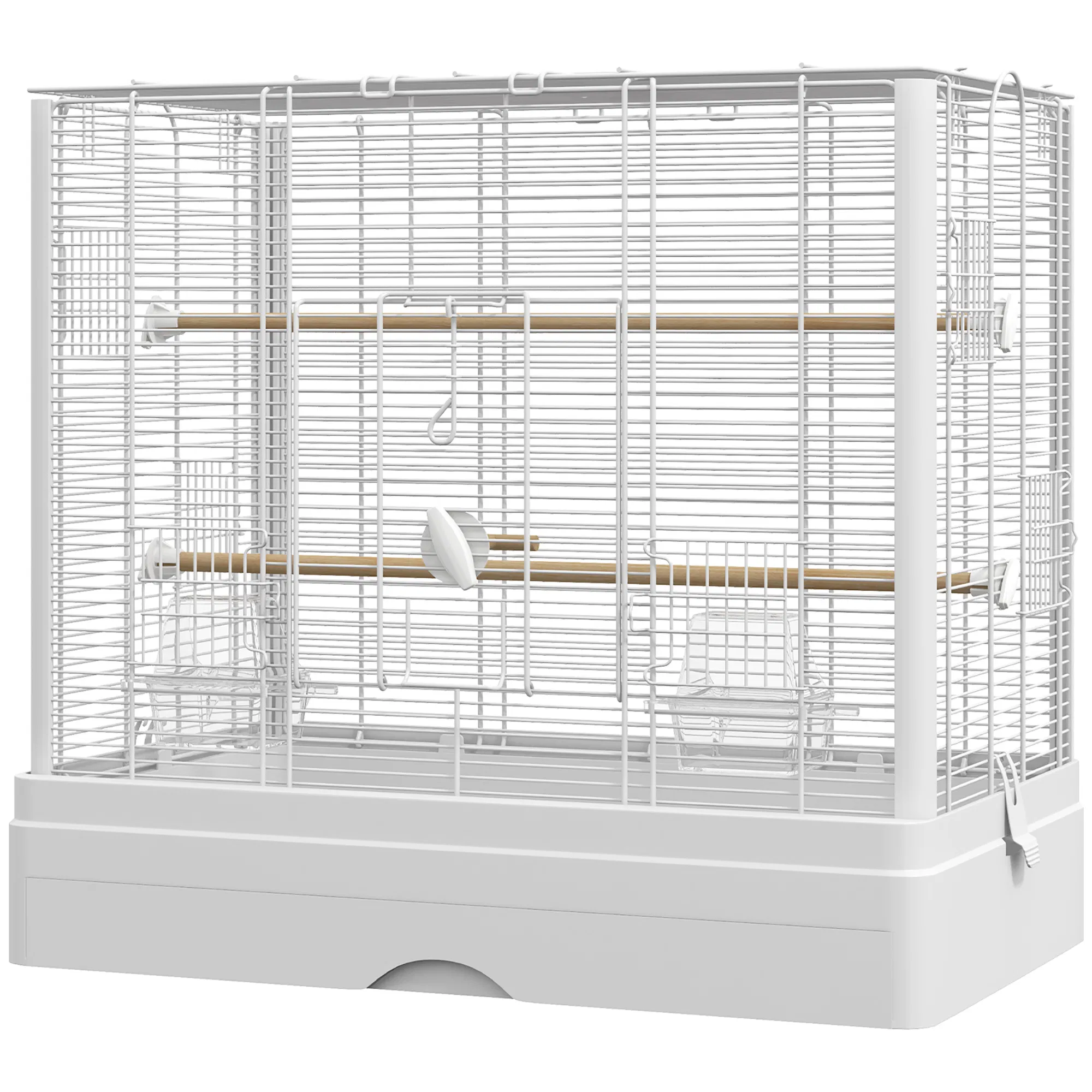 22" Bird Cage for Budgie Finches Canaries Love Birds with Wooden Stands, Slide-Out Tray, Handles, Food Containers, White — image 1