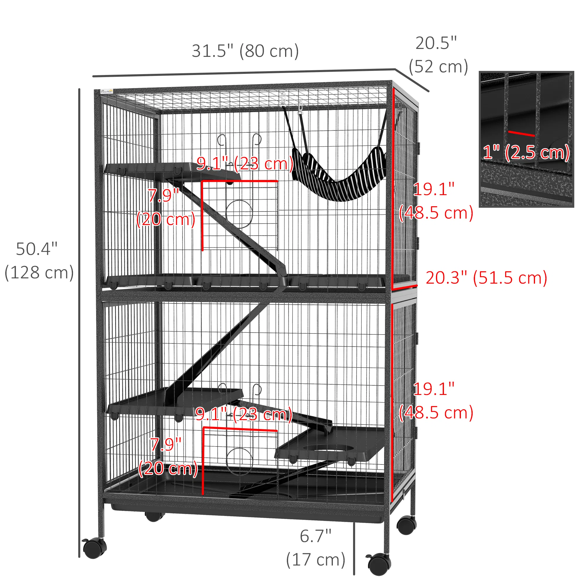 5-Tier Rolling Small Animal Cage, Deluxe Guinea Pig Cage, Ferret Cage for Mink Chinchilla Kitten Rabbit, Grey — image 5