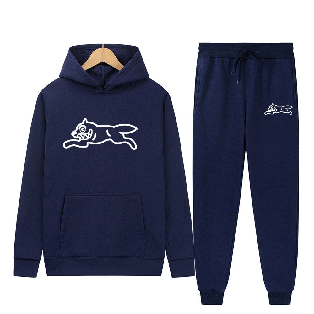 Dog Print Tracksuit Men's Set Fleece Two-Piece Loose Hooded Sweatshirt Pants Set — image 14