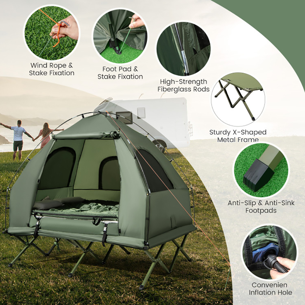 Tenda de Camping Portátil 5 en 1 con Camastro y Colchón Inflable para Acampar, Paseos y Actividades Al Aire Libre — imagen 8