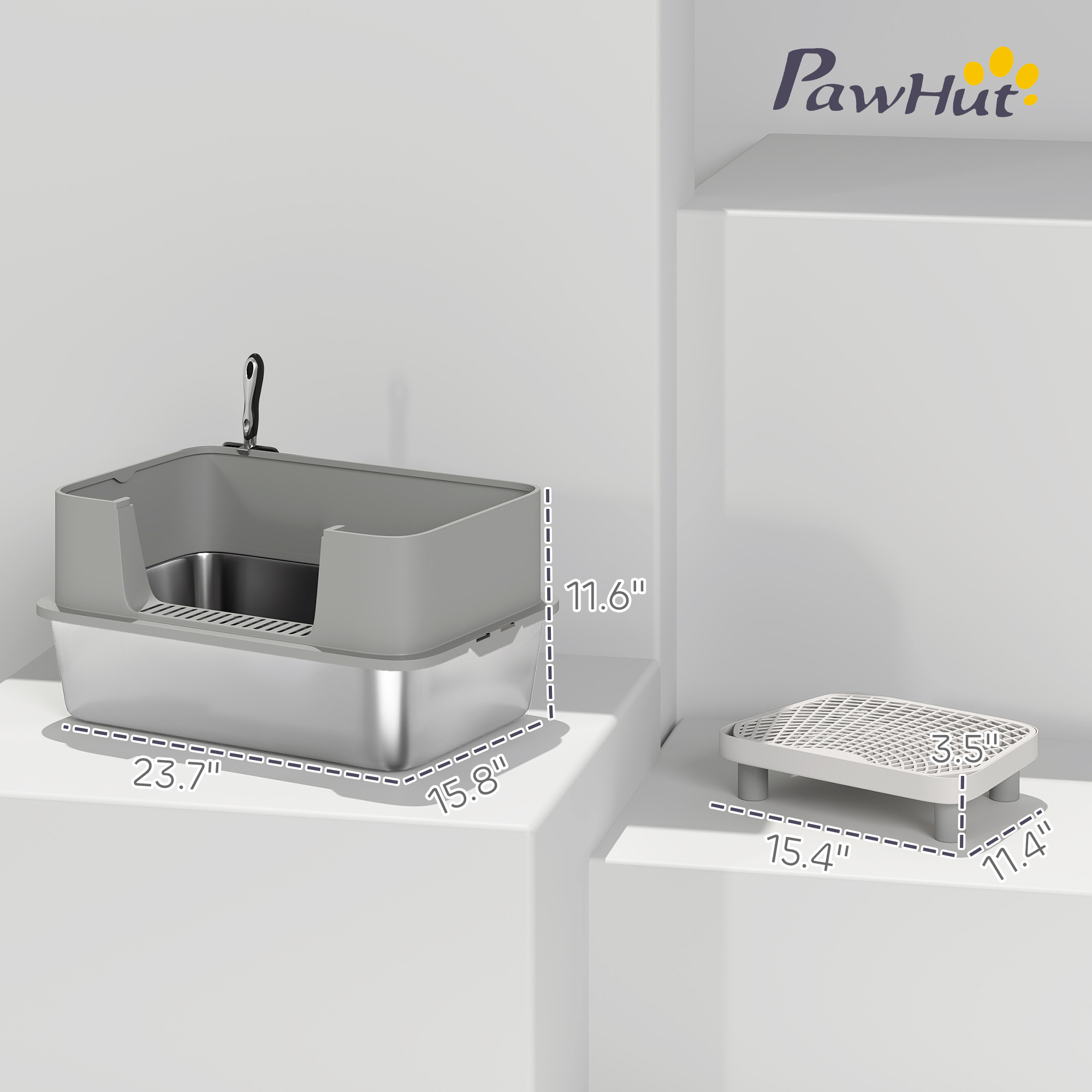 Stainless Steel Litter Box With High Sides, Metal Cat Litter Box With Scoop, Pedal, Anti-Urine Leakage, Non-Sticky — imagen 3