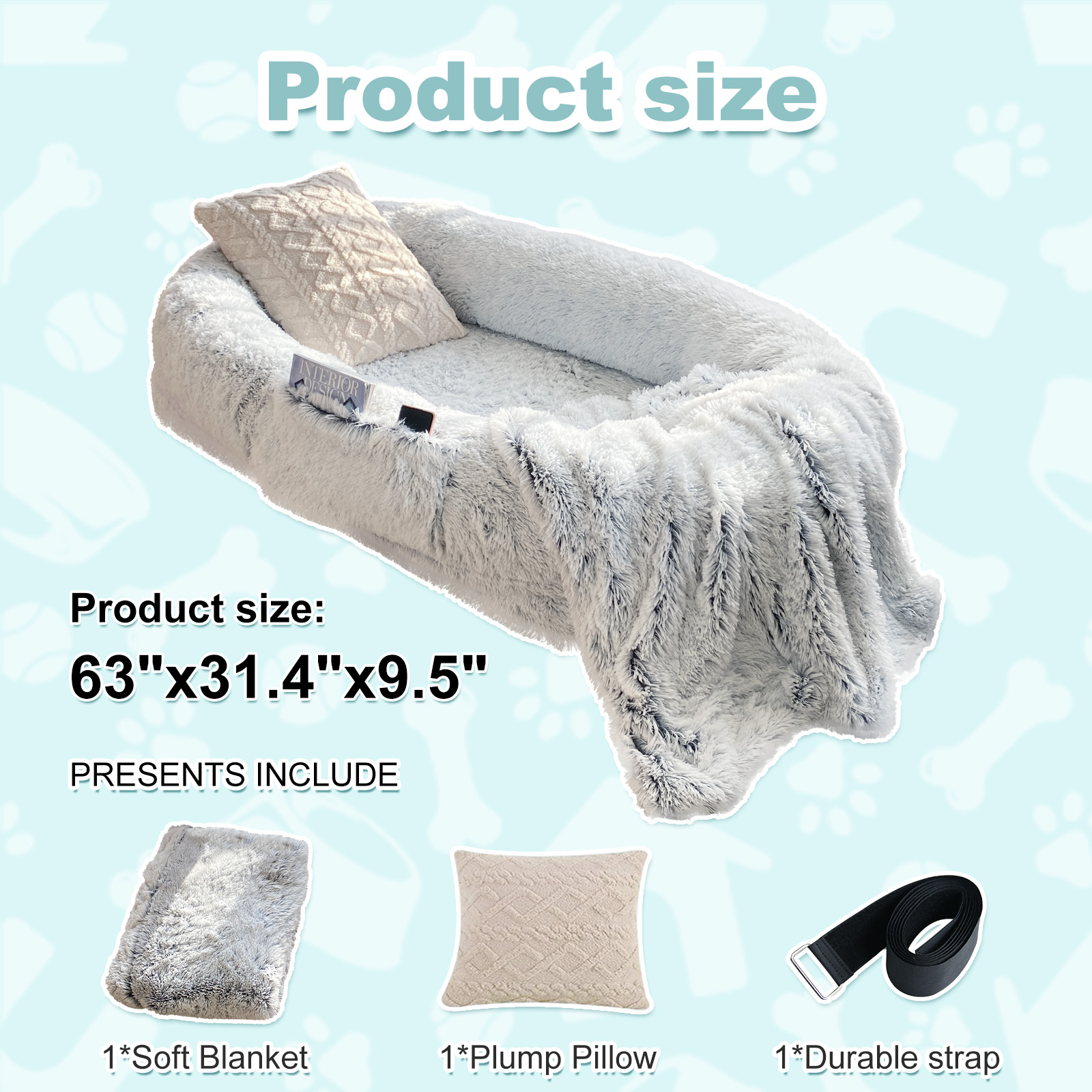 Cama para Humanos y Mascotas - 63'' x 31.4'' x 9.5'' Caja de Descanso con Felpa Sintética Lavable, Soporte Óptimo, Incluye Almohada &amp; Edredón — imagen 9
