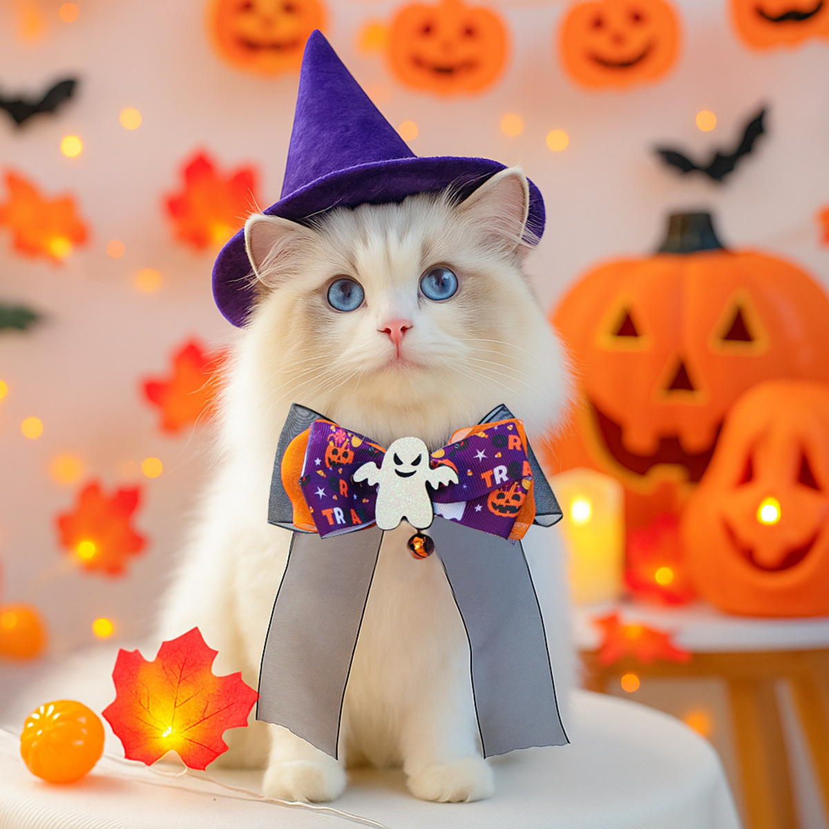 Pet Accessories Halloween Cartoon Ghost Scarf Collar Dog Cat Bow Tie Collar — image 1