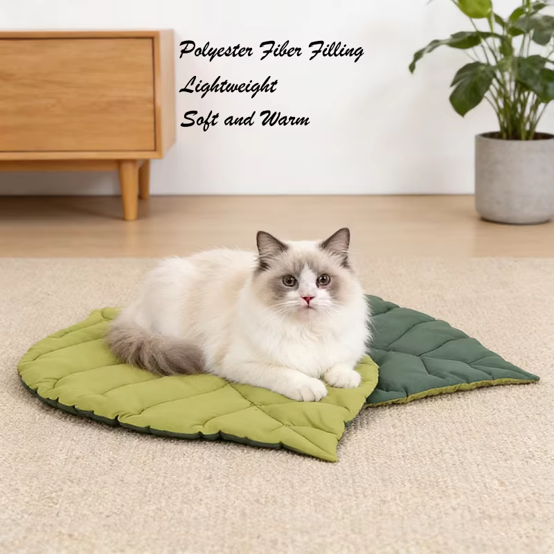 Alfombrillas de cama para gatos de algodón suave con forma de hoja, para gatitos, cachorros y perros. Manta de descanso, doble cara, lavable, todo el año, alfombra para mascotas. — imagen 2