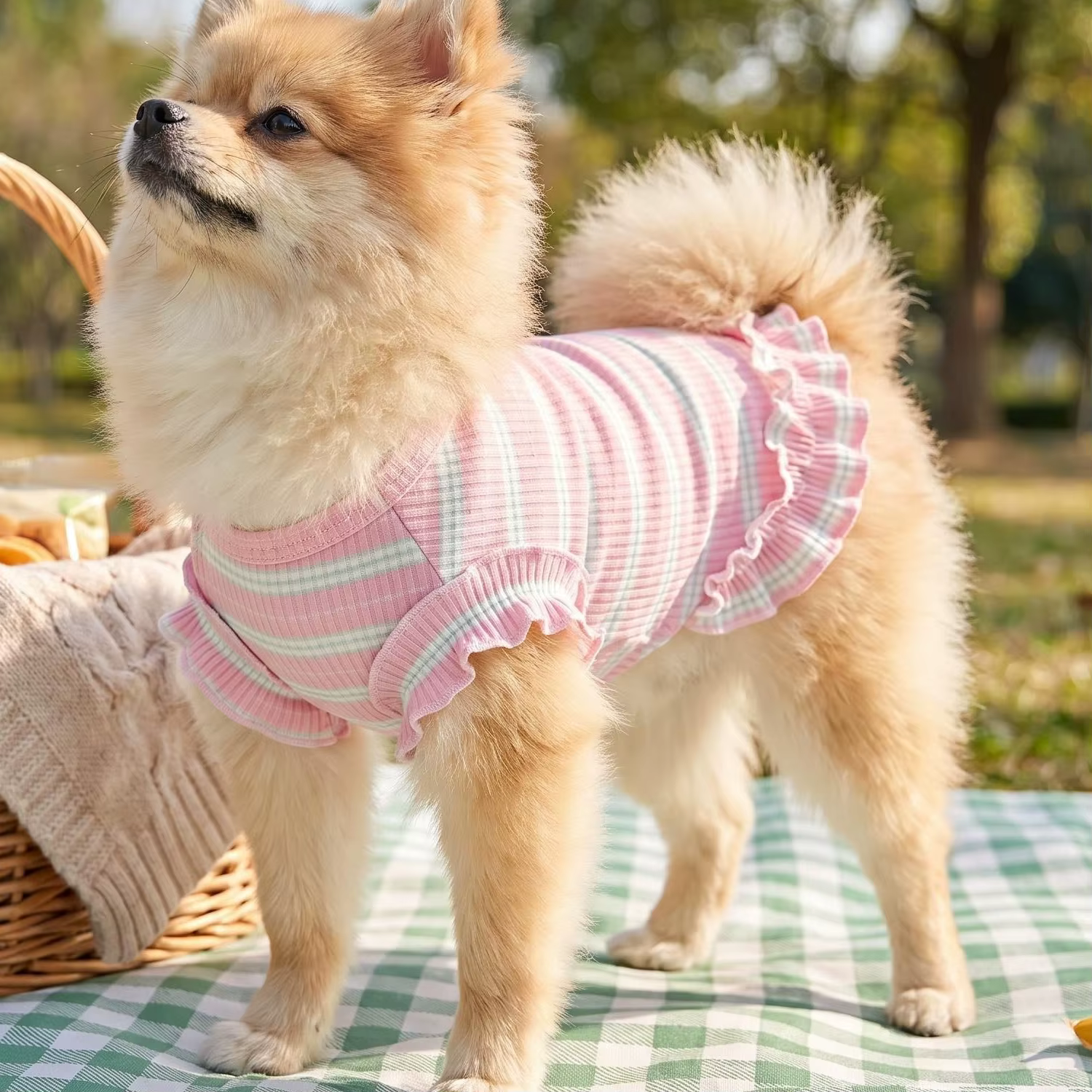 Ropa de Verano para Pequeños Perros - Camiseta de Tank con Estampado de Rayas y Florituras para Perros Pequeños — imagen 1