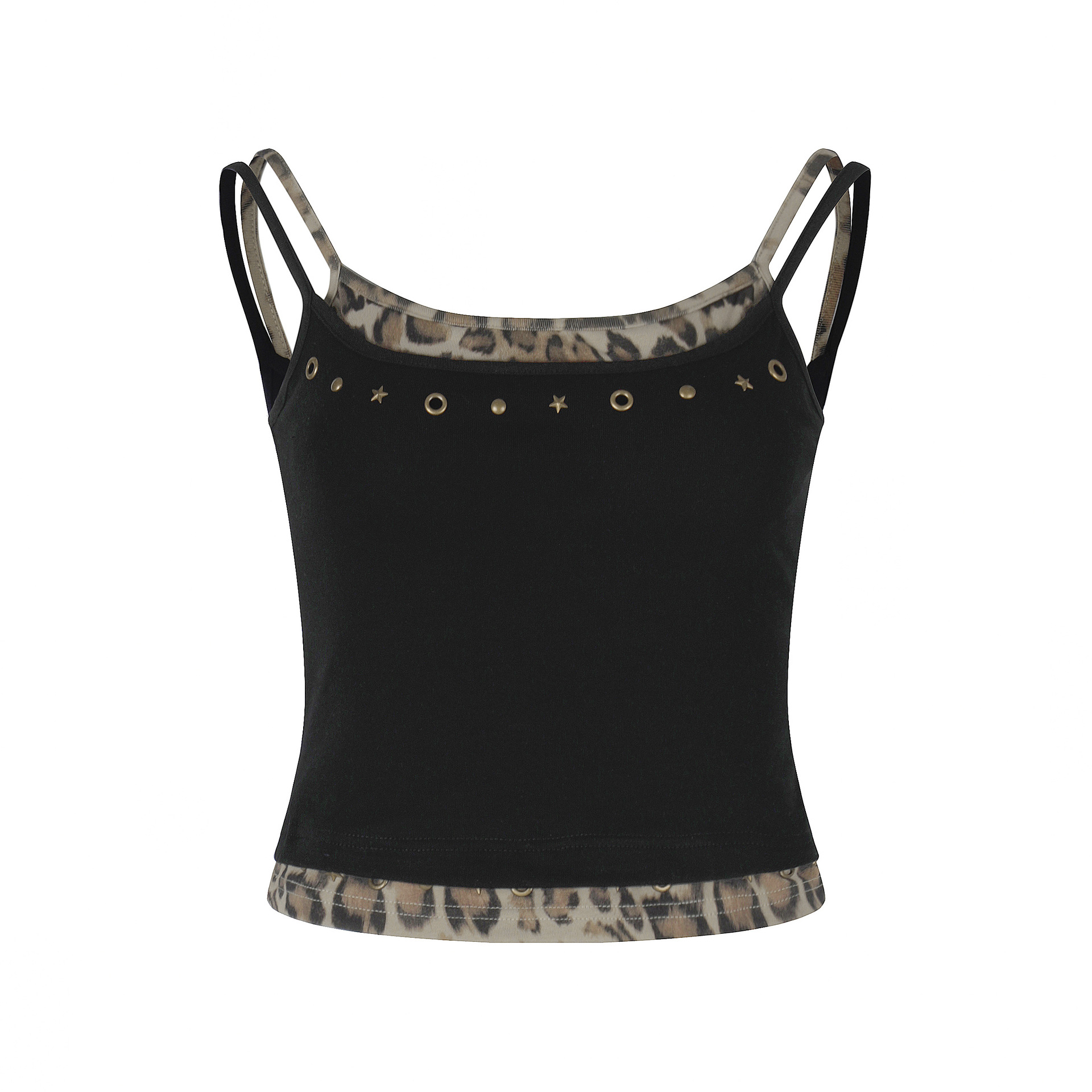 Leopard Print Faux Two-Piece Halter Top for Women Slim Fit and Bodycon Casual Blouse — image 2