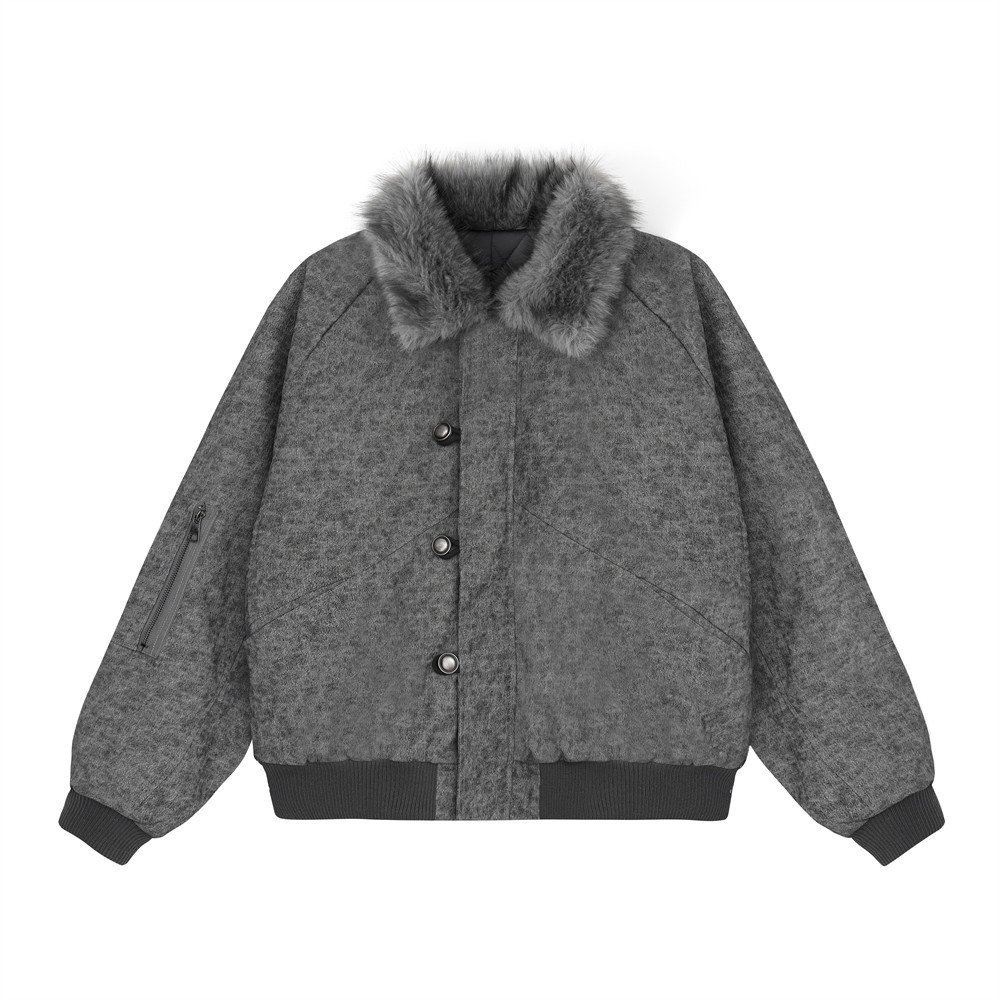 Imitation rabbit fur lapel canvas cotton jacket — image 1