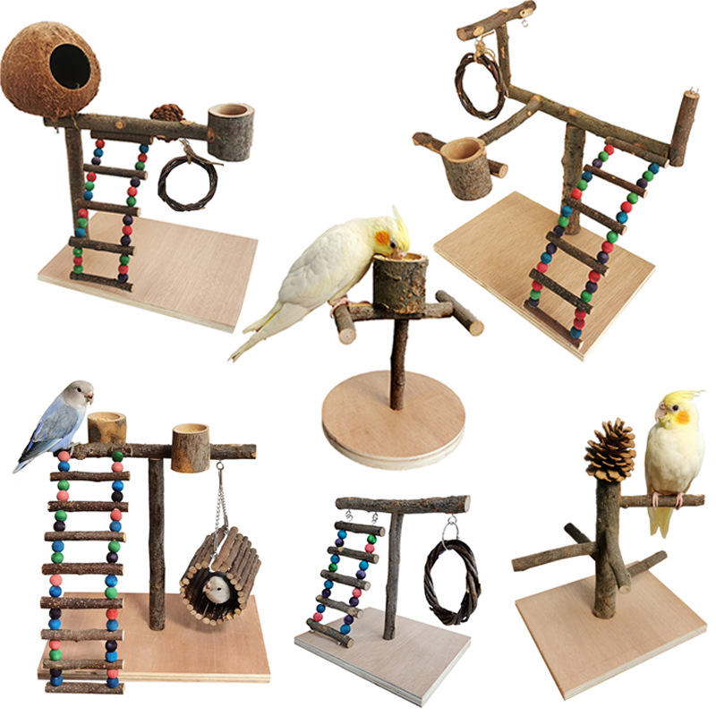 Solid Wood Parrot Station Frame Training Bird Shelf Parrot Toys — image 4