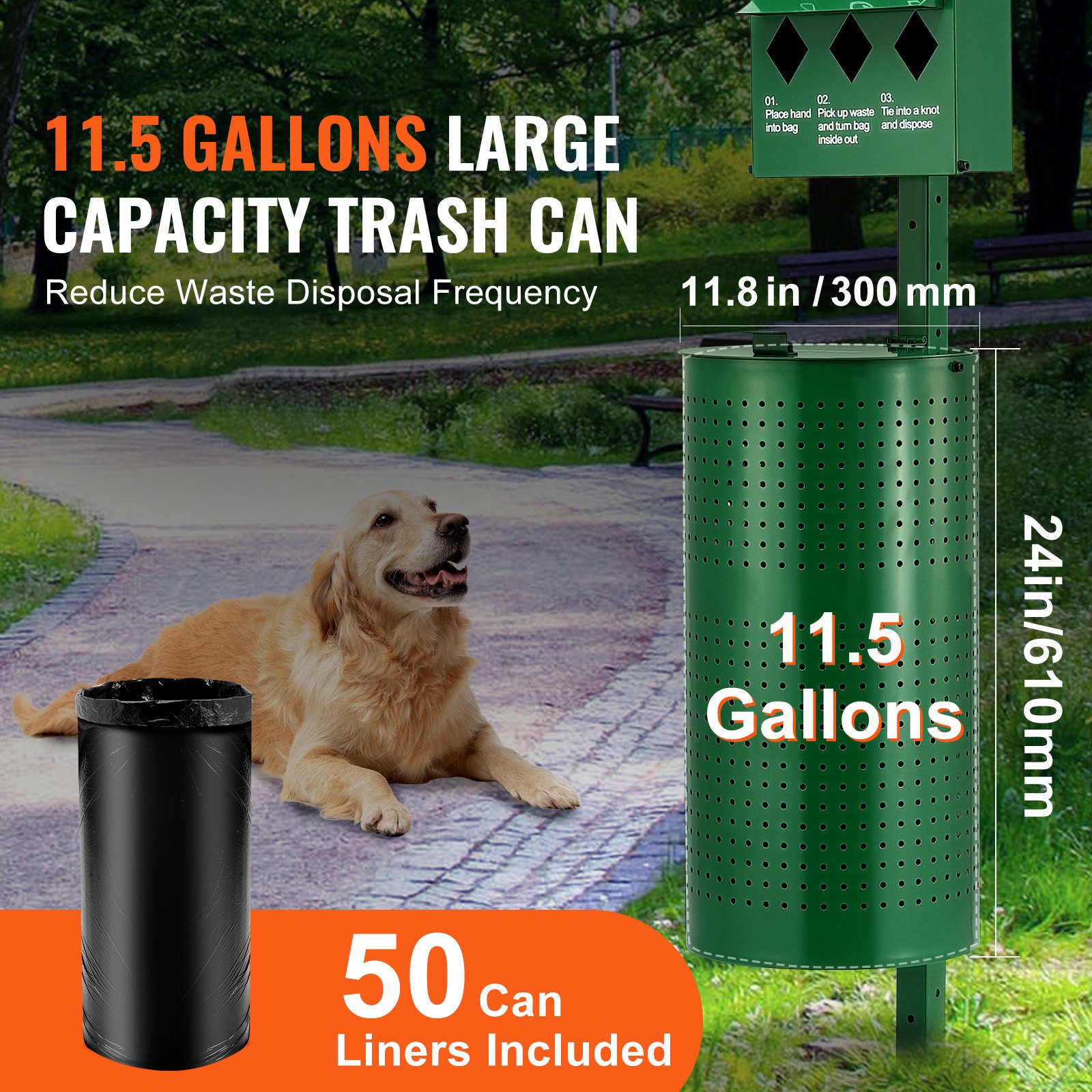 Estación de Deshechos Caninos 11.5 Galones - Estación para Excremento de Perros Exterior con 600 Bolsas — imagen 4