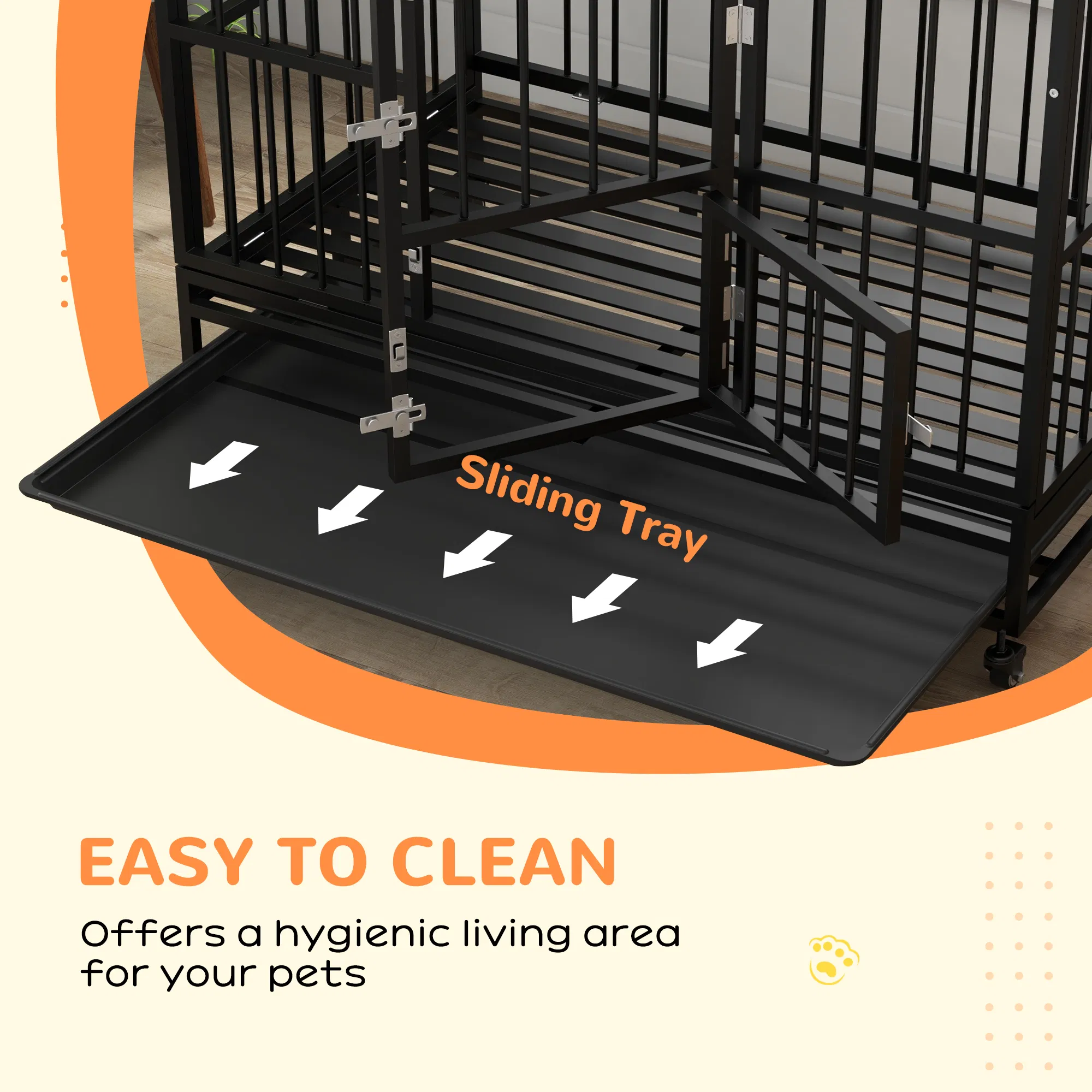49" Heavy Duty Dog Crate with Removable Tray, Doors, Openable Roof, for Large and Extra Large Dogs, Black — image 6
