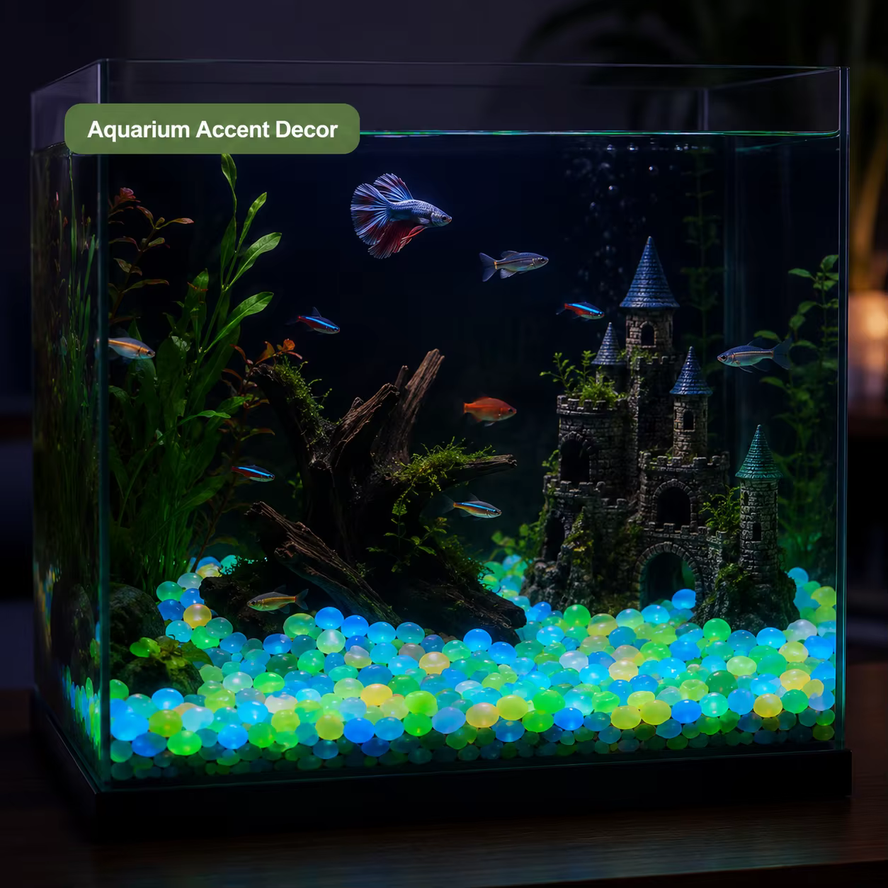 200 Piedras Fosforescentes de 1cm, Piedras Luminosas Multicolor para Acuario, Pecera, Florero, Jardín y Senderos, Adorno de Roca Fluorescente que Absorbe la Luz — imagen 2