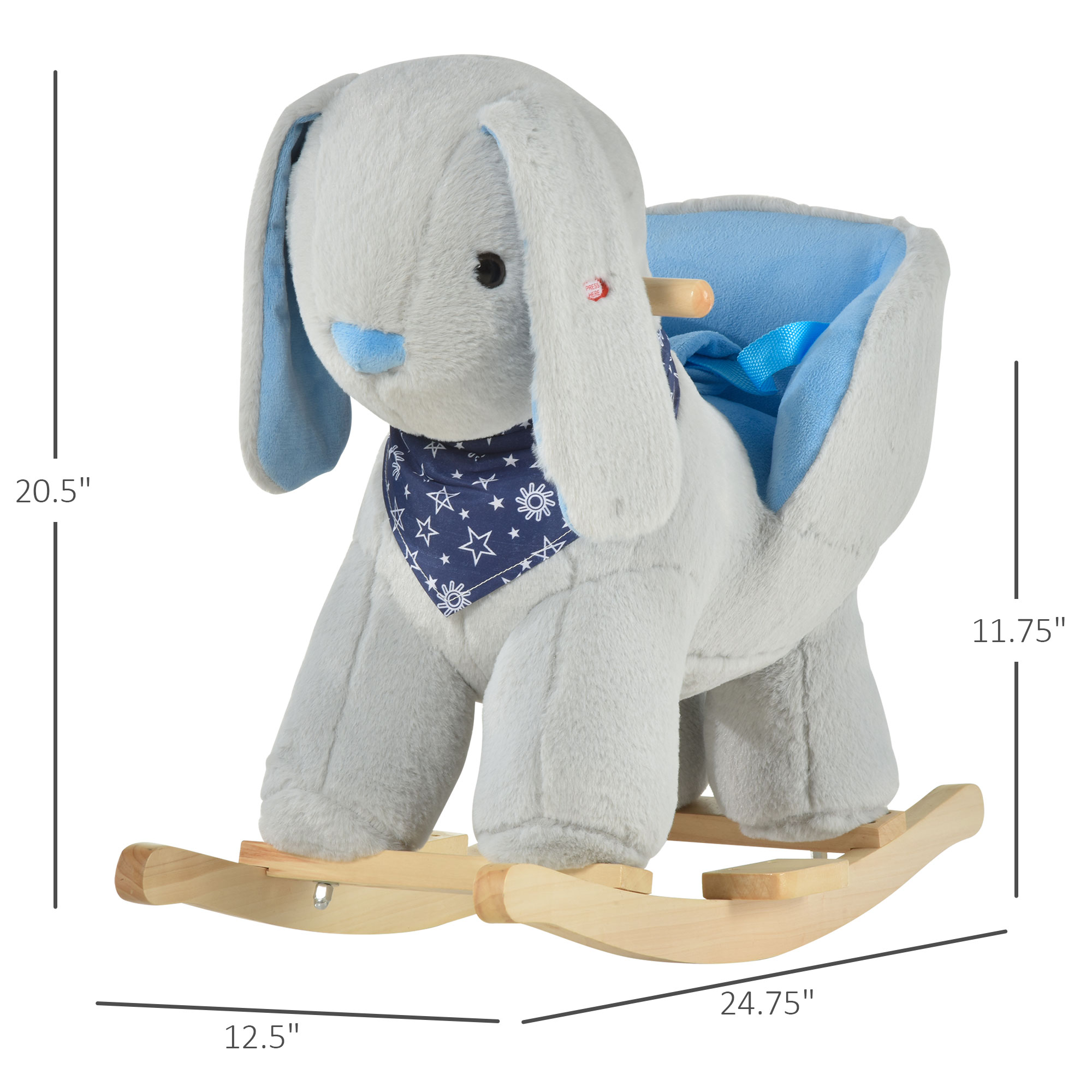Kids Ride-On Rocking Horse Toy Bunny Rocker With Fun Play Music & Soft Plush Fabric For Children 18-36 Months — image 3