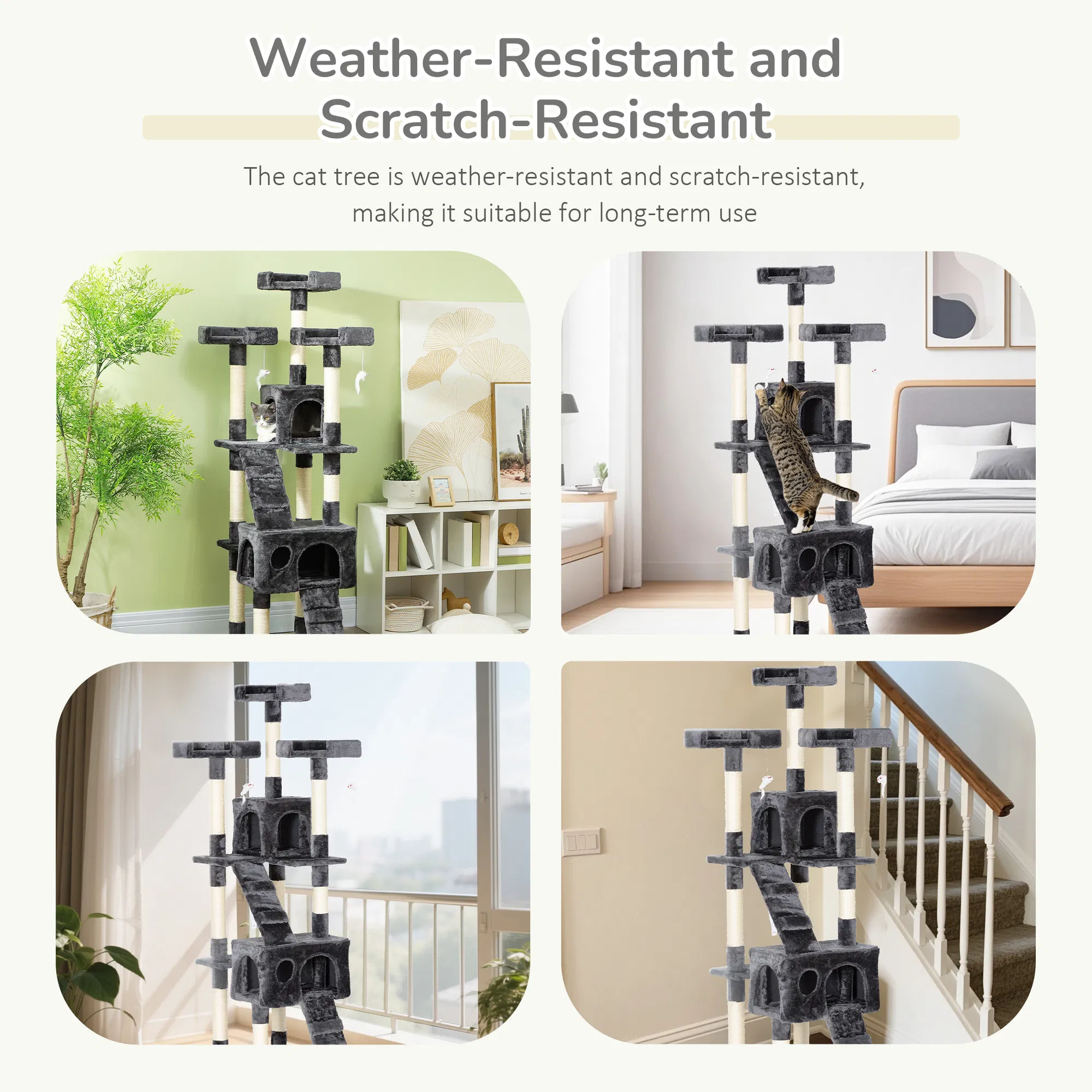 68-inch Multi-Level Cat Scratching Tree Kitty Activity Center Post Tower Condo Pet Furniture w/ Toy Grey — image 2