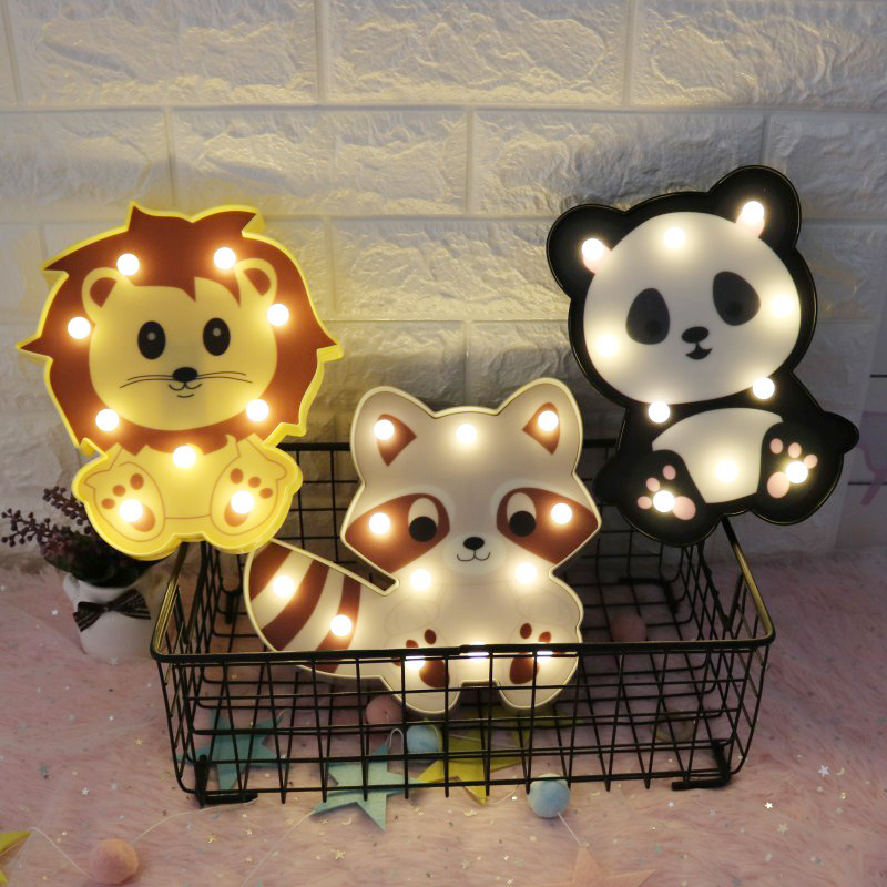 Ins Cute Animal Lion Panda Raccoon Decorative Modeling Lamp Cartoon Children's Room Living Room Decoration Night Lamp — image 1