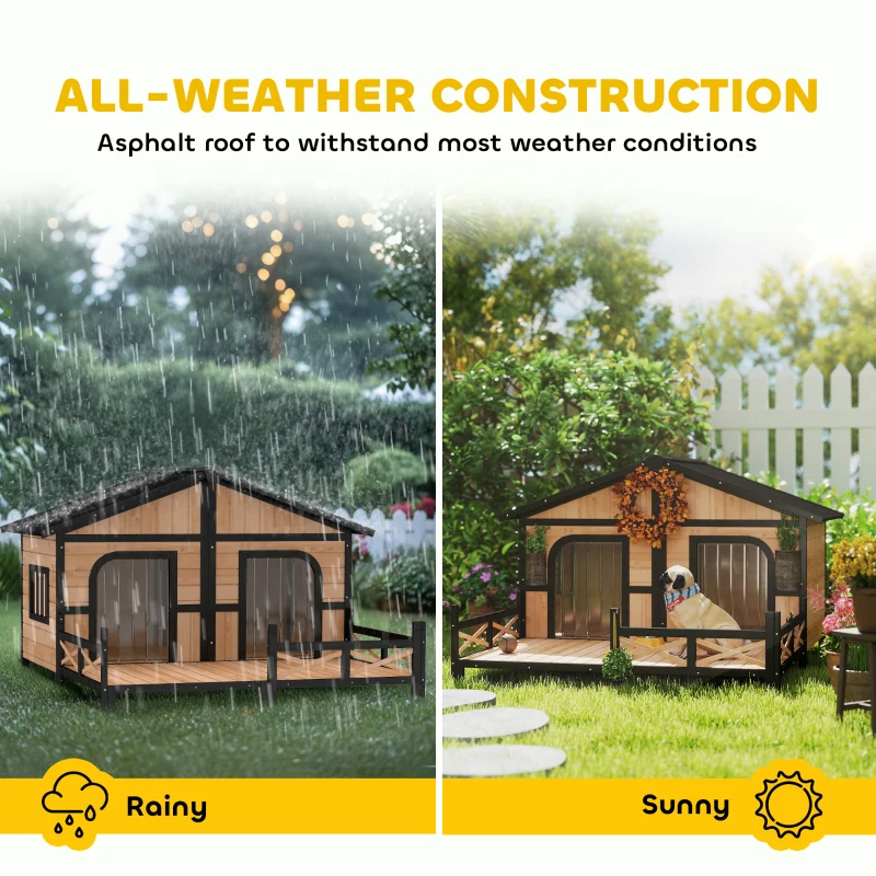 Casa para Perros Exterior, Caja de Madera Resistente al Tiempo con Porche, Techos Abatibles y Varios Paquetes Enviados. Por Favor Preste Atención a las Dimensiones y Peso en los Detalles — imagen 11