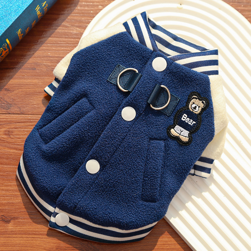 Fleece Dog/Cat Outdoor Jacket - Small/Medium Pets, D-Ring & Buttons — image 1