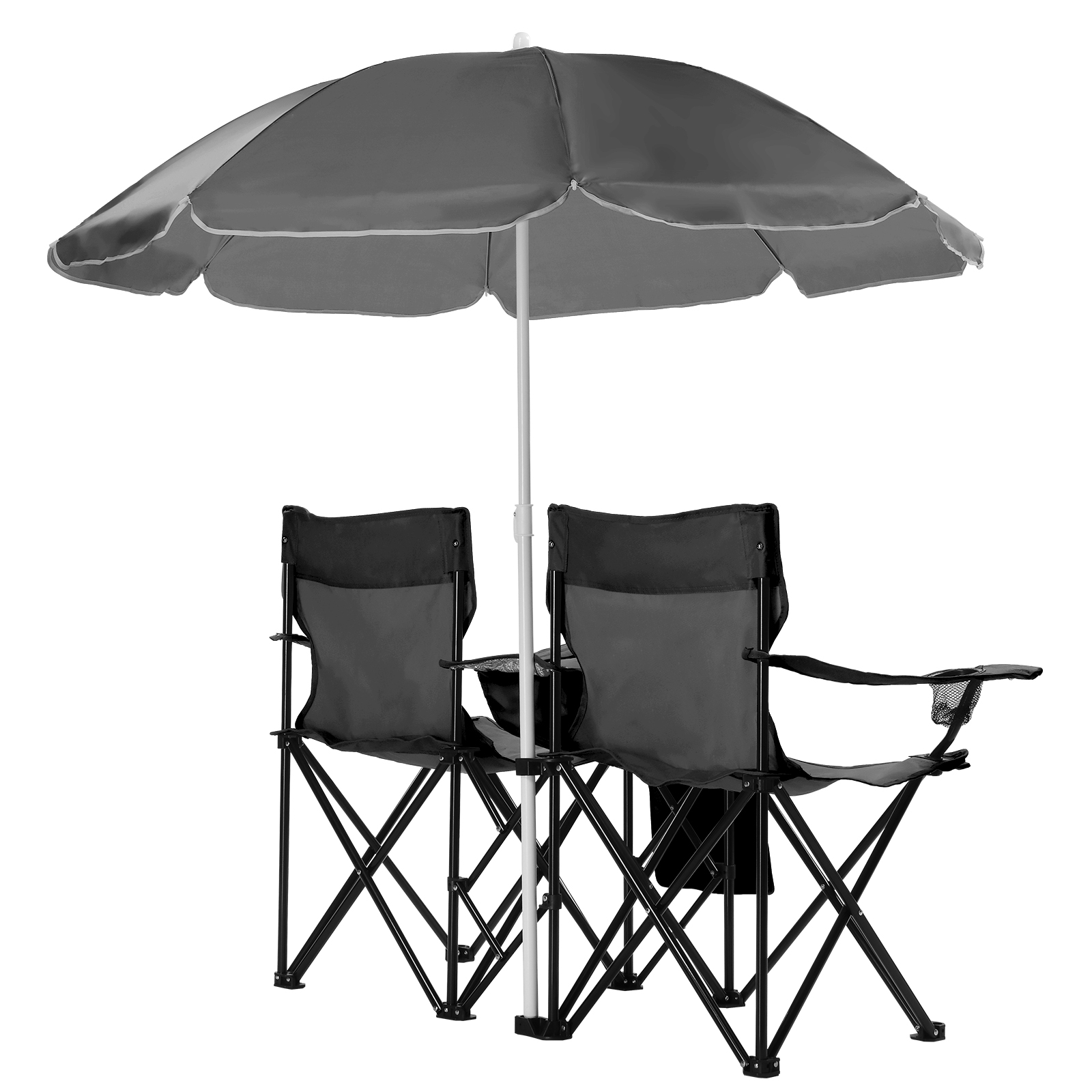 Silla de Pesca Negra con Soporte de Hierro, Malla Oxford y Sombrilla — imagen 1