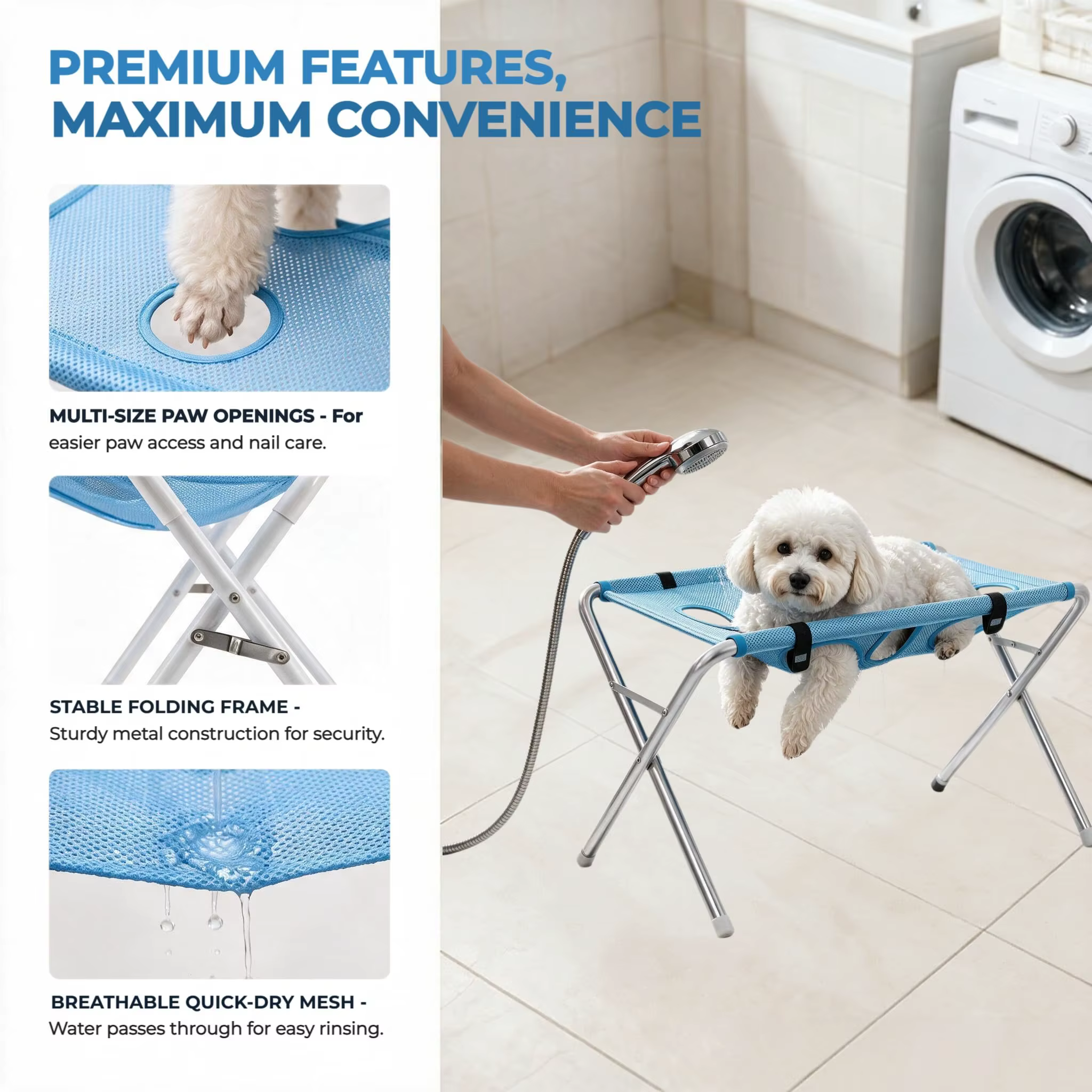 Pet Grooming Hammock for Dog & Cat, Foldable Pet Bathing with Stand，Dog Grooming Hammock, Quick Drying Mesh Material — image 3