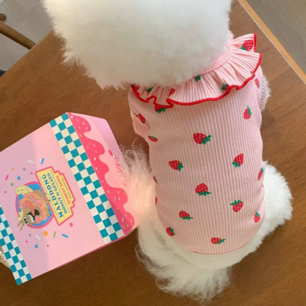 Ropa de Verano para Perros Pequeños - Vestido de Fresa con Manga Rizada para Gatos y Perros Chicos — imagen 5