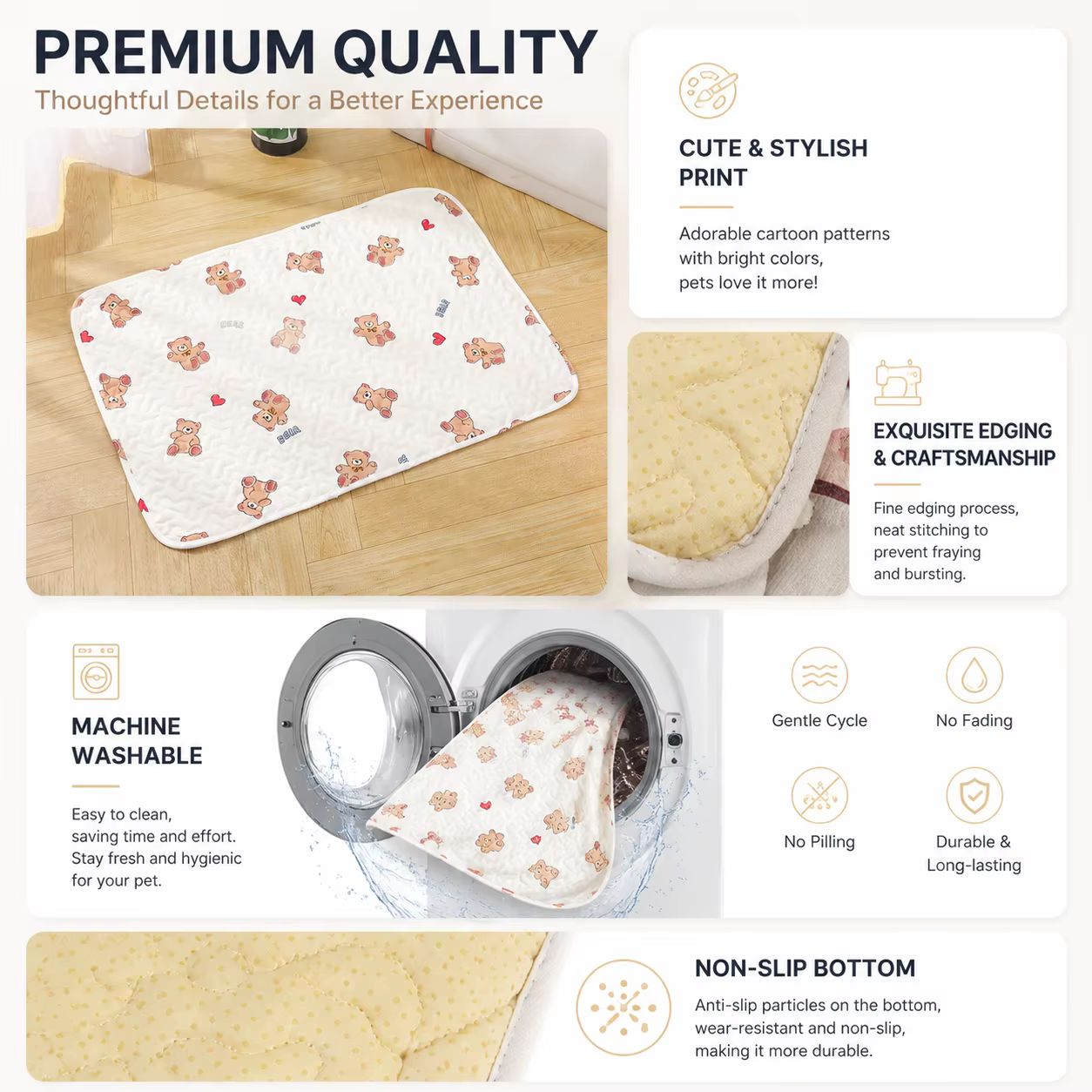 Manta de algodón suave para mascotas, lavable, cama para perros y gatos, almohadilla con patrón de oso, anti resbalones, cojín de dormir cómodo, cubiertas de alfombra para mascotas, manta — imagen 5