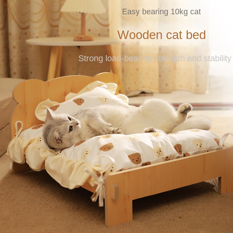 Cat Bed Universal Pet Bed Pet Nest Dog Nest Removable Solid Wood Bed Cute Kitten Princess Bed Pet Supplies — image 1