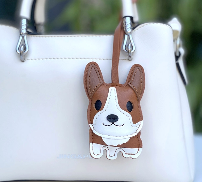 Corgi Dog Keychain Leather Bull Terrier Car Keychain Cute Corgi Leather Pendant — image 9