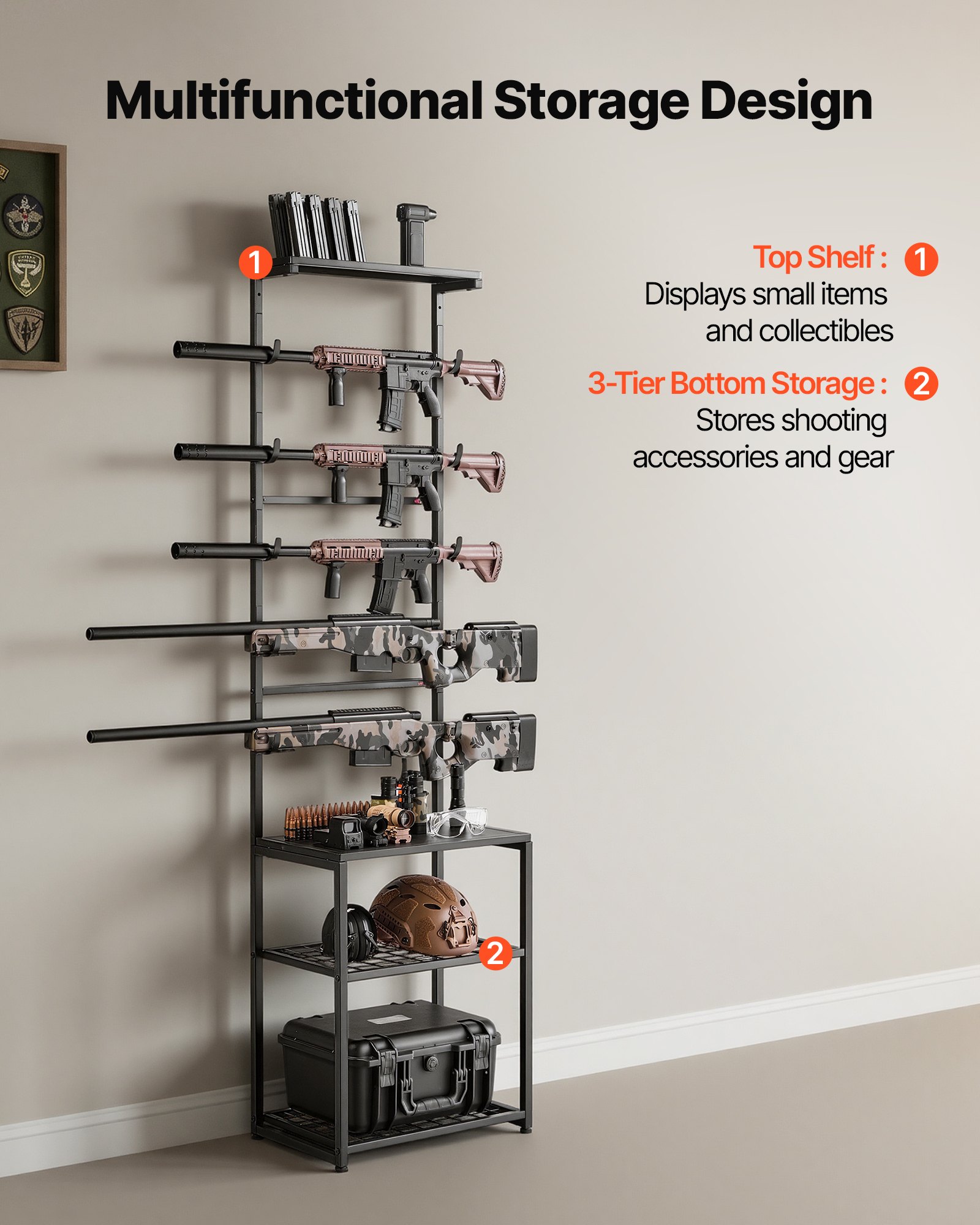 Estante de Armas para Pared y Suelo: Soporte para 5 Rifles con Almacenamiento, Acero Pesado para Hogar o Garaje — imagen 3