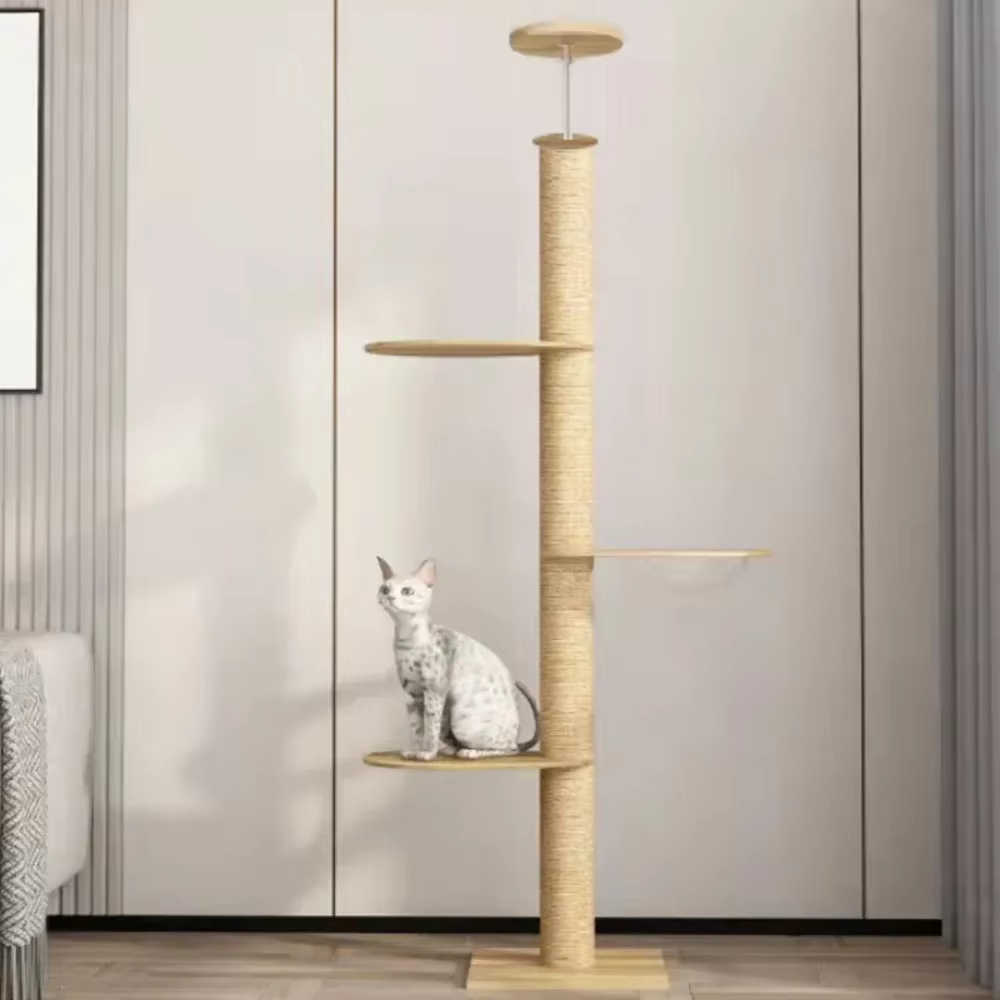 Cats Tree Floor Solid Wooden Pets Furniture Climbing Multifunction Kitten Trees Tower Adjustable Multilayer Cat Climbing Frame — image 5