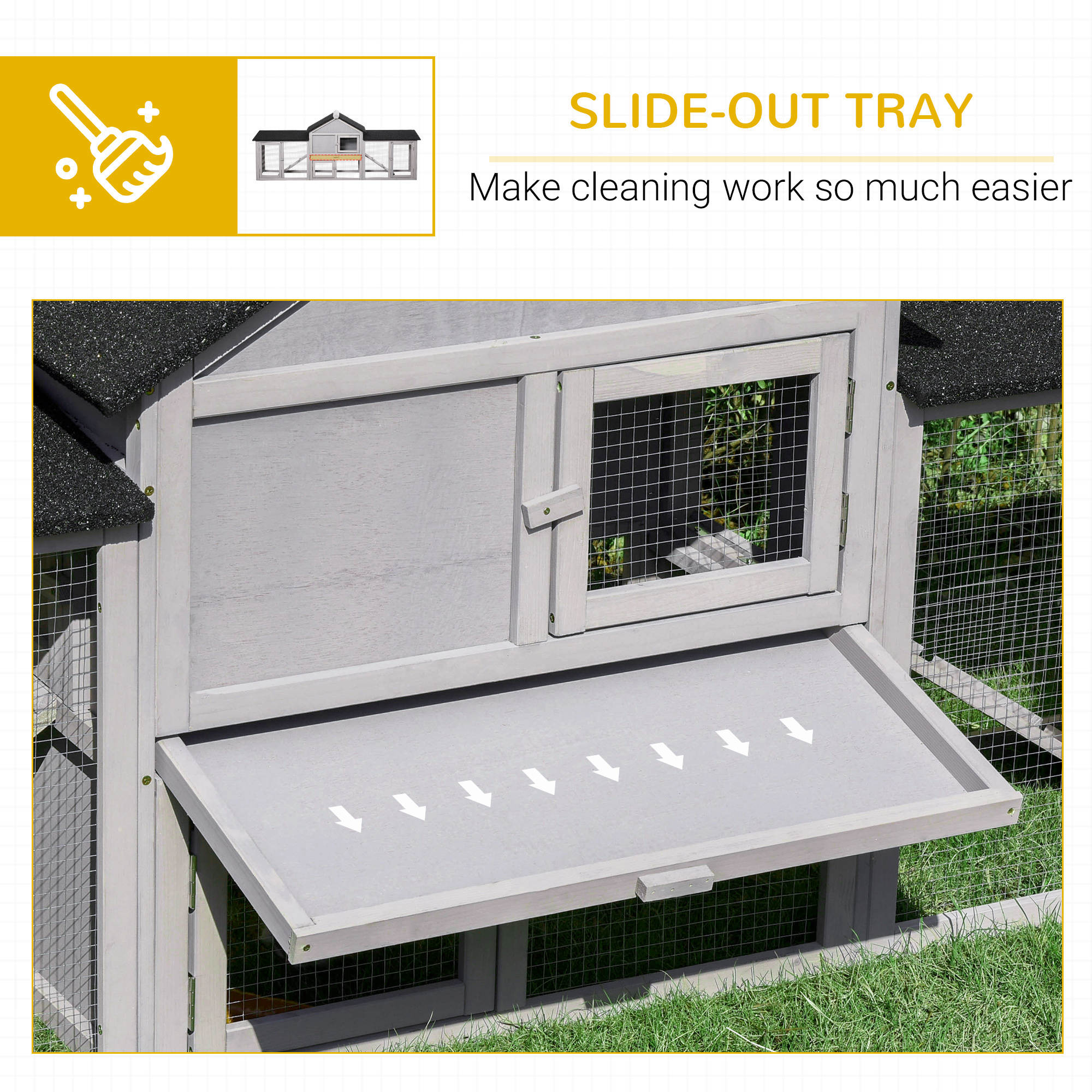 Outdoor Rabbit House 83" 2 Story Deluxe XL Wooden Rabbit Hutch Big Bunny Cage W/ Ladder And Run, Gray — imagen 2