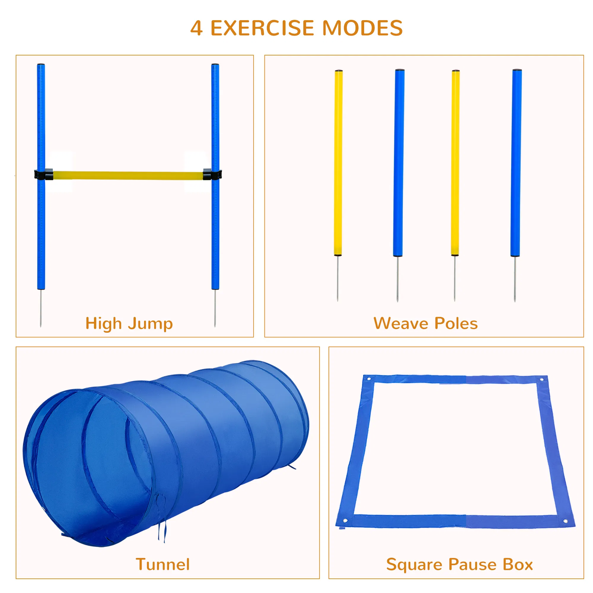 Dog Agility Starter Kit Pet Outdoor Exercise Training Set Tunnel 4 Weave Poles High Jumper — image 3