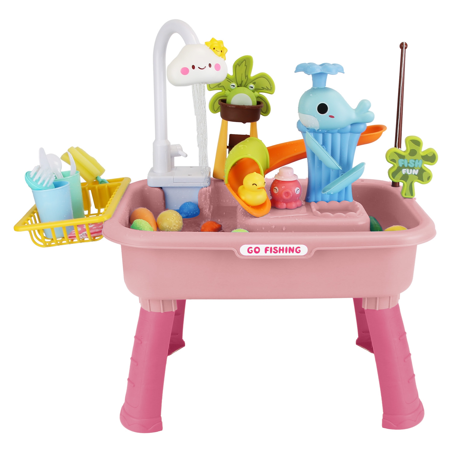 1Set 3 In 1 Kitchen Sink Toy With Electric Faucet Water Table Fishing Game Role Play Sink Set Indoor Outdoor For Kids Aged 3 Years Old — imagen 8