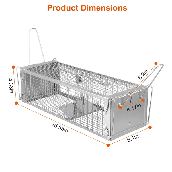 Dual Door Rat Trap Cage Humane Live Rodent Dense Mesh Trap Cage Zinc Electroplating Mice Mouse Control Bait Catch With 2 Detachable U Shaped Rod — imagen 1