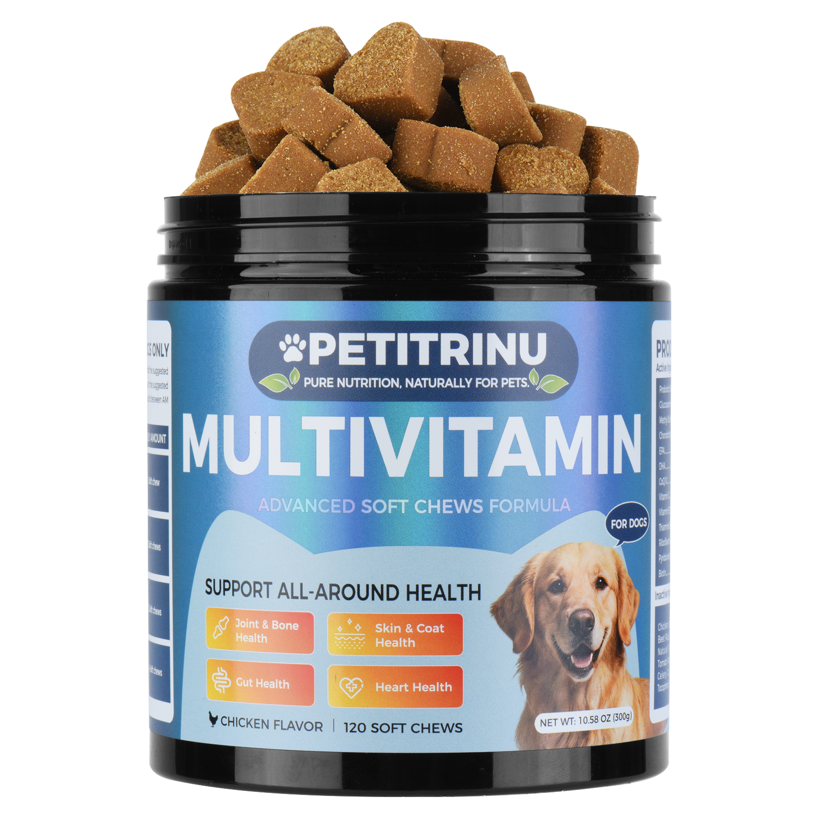 Suplementos para Perros PETITRINU - Bocadillos Suaves de Pollo, 120 Unidades, Apoyo para Articulaciones y Huesos, Piel y Pelaje, Intestinos, Corazón: Salud Integral para Canes — imagen 1