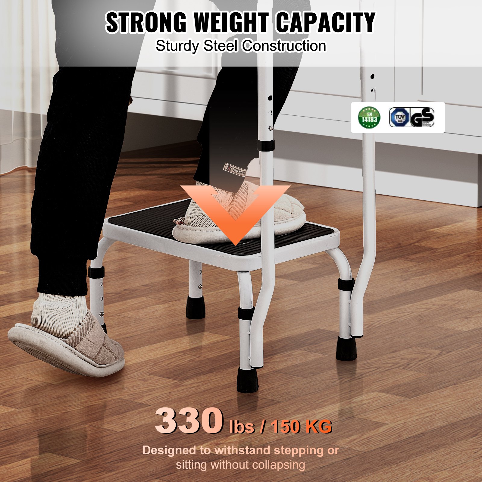 Step Stool 1-Step 330lbs Capacity, 3 Adjustable Height With Handle Steel Step Ladder, Portable Toddler Step Stools For Adults, Non-Slip Sturdy Step Ladders For Office, RVs, Pets — imagen 2