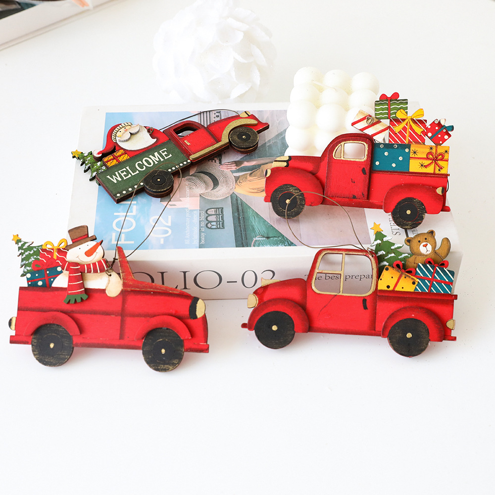 Christmas wooden pendant with painted Christmas patterns reindeer cars snowmen gifts Christmas tree decorations — image 9