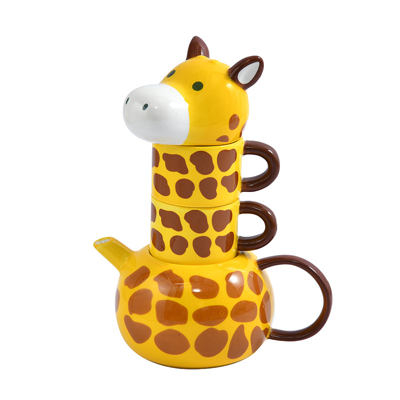 Cute Giraffe Animal Cup Set Mug Creative Cartoon Drinking Water Ceramic Cup Birthday Set Gift — image 5