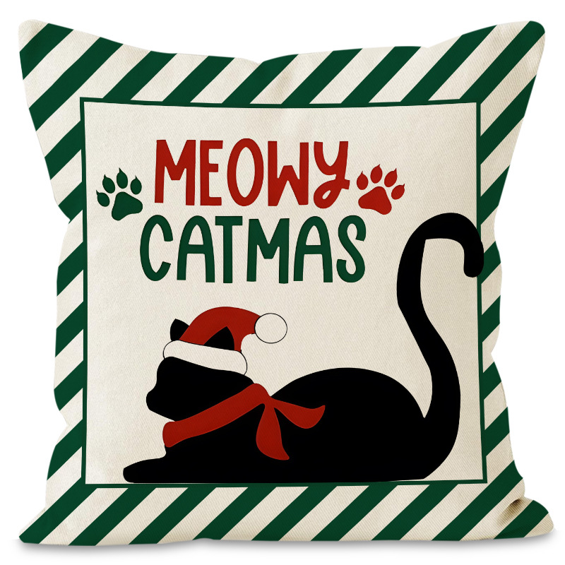 Christmas striped pillow cover linen black cat print pillowcase home holiday decoration cushion cover — image 9