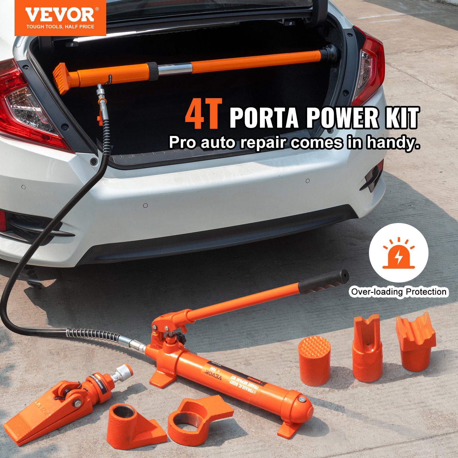 Gato Hidráulico Porta Power de 4 Toneladas (8800 LBS), Cilindro Hidráulico Portátil con Manguera de Aceite de 3.9 Ft (1.2 M), Kit de Reparación de Carrocería y Chasis con Estuche de Almacenamiento para Reparación de Autos, Camiones y Granja — imagen 1