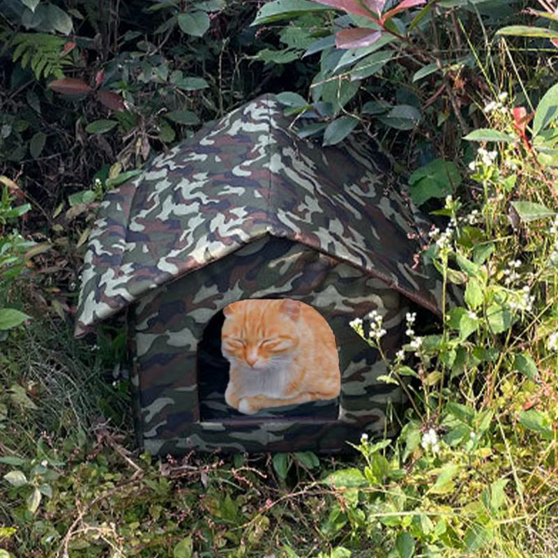 Casa para Perros y Gatos al Aire Libre Impermeable Invierno Cálido Refugio de Gato Acogedor — imagen 4