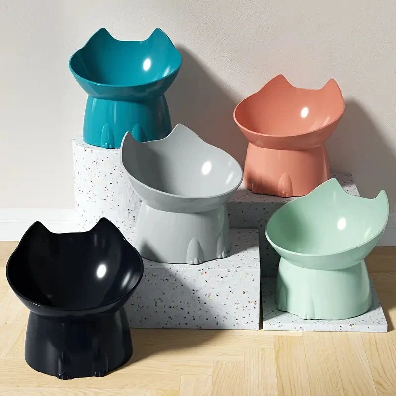 Comedor Elevado WhiskerWare para Gatos con Borde Inclinado y Protección de Cuello, Plástico Antideslizante contra Derrumbes para Alimentación Canina Segura