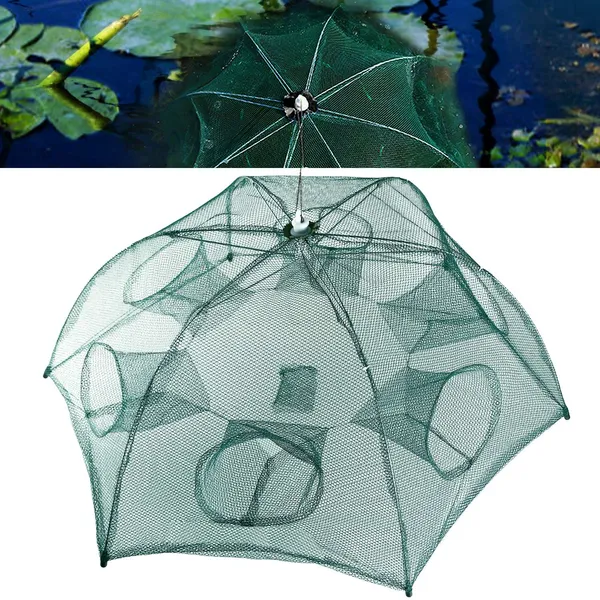 Fishing Trap Net Portable Folded Fishing Bait Trap Shrimp Minnow Crab Bait Net 6 Sides 6 Holes Crayfish Cast Mesh Trap Automatic — imagen 14