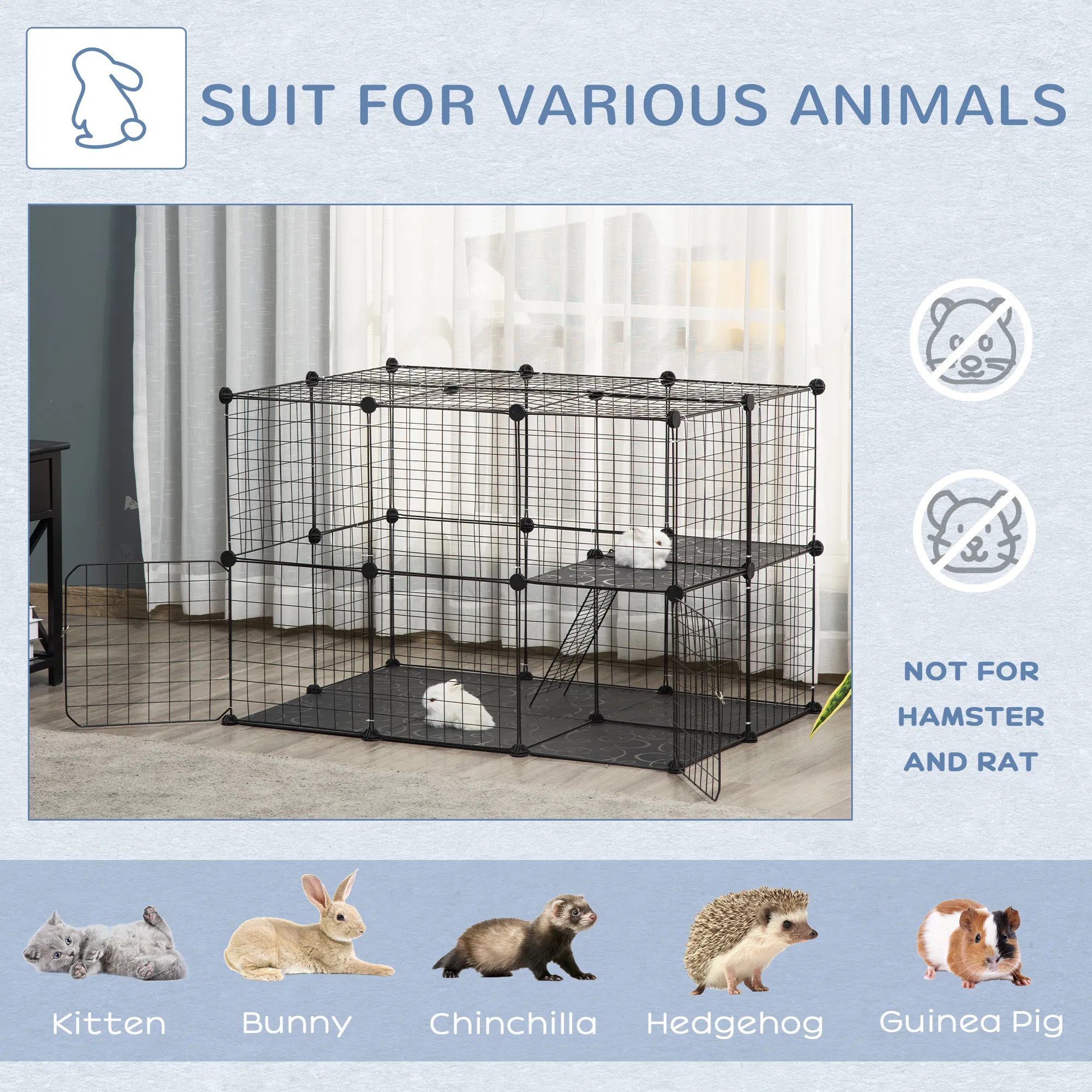 39 Pcs Small Animal Cage Bunny Hutch Portable Metal Wire with Ramps for Kitten Chinchilla, Black — image 4