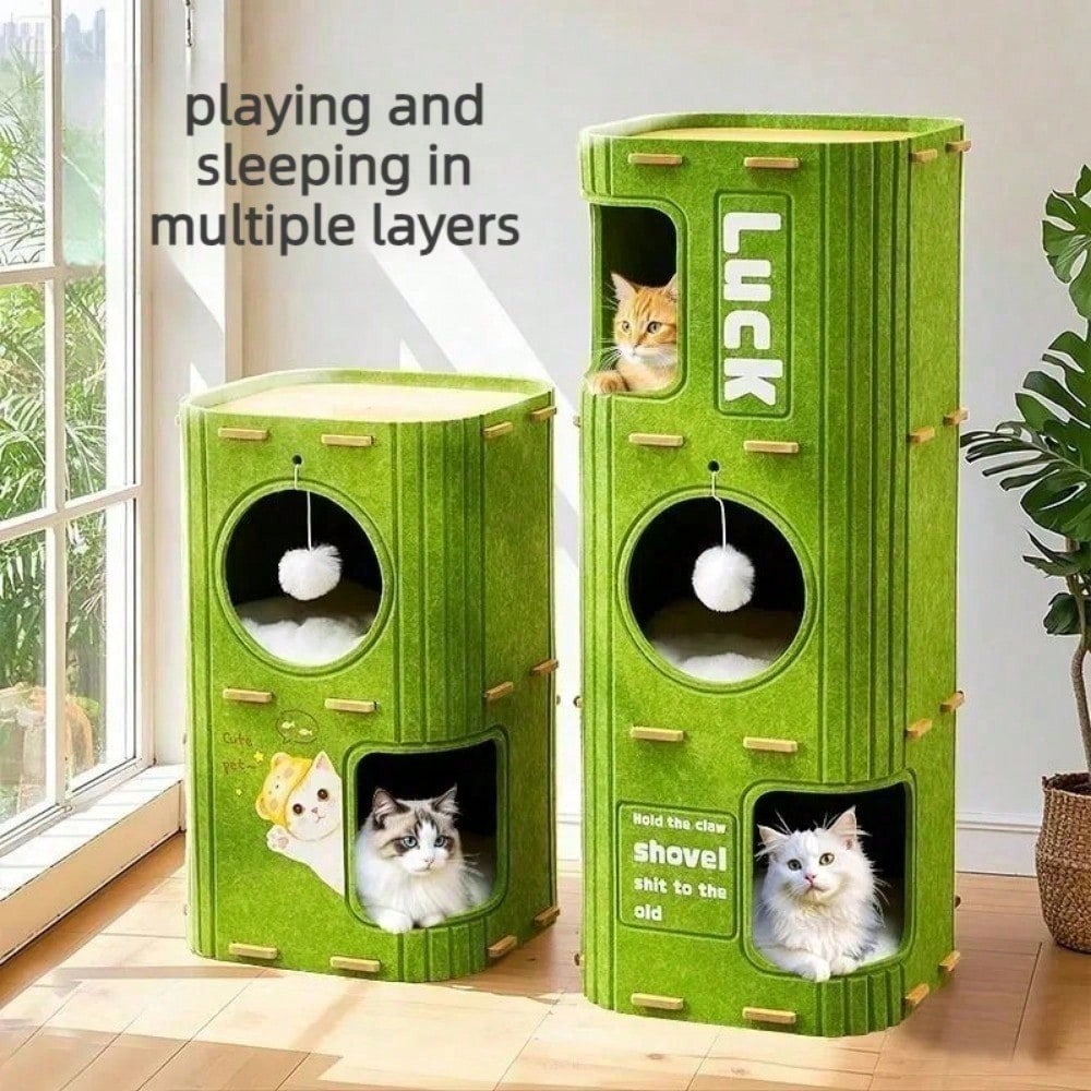 Multi Level Felt Cat Tree House, Vertical Cat Scratcher Tower With Multiple Hideaway Nests, Interactive Hanging Ball Toy, Space Saving Cat Condo For Indoor Cats, 2 Sizes Available — image 1