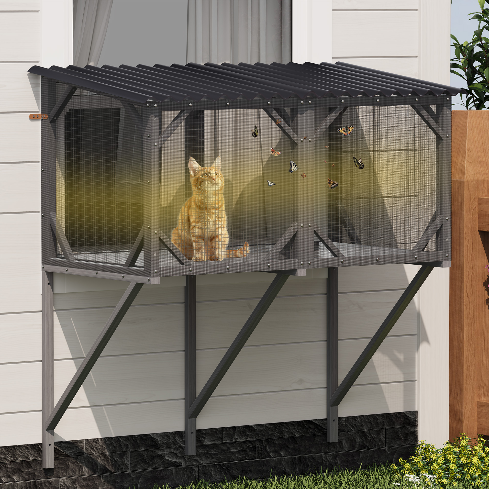 Cat Window Box, 43.3 Catio Outdoor Cat Enclosure With Bug Proof Net For Sunbathing, Napping & Viewing, Window Perch For Large Indoor Cats - All Weather Use, Cat Cage — imagen 1
