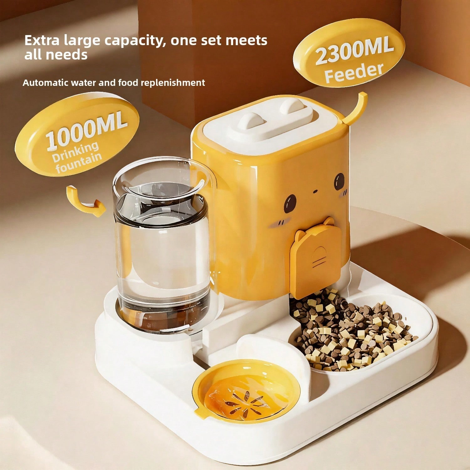 Comedero y Dispensador de Agua Automático 2 en 1 para Mascotas, Gran Capacidad Comedero de 2300ML y Bowl de Agua de 1000ML, Relleno por Gravedad, Antiderrame, Bowl Estable de Comida y Agua para Gatos y Perros, Disponible en Amarillo, Rosa y Verde — imagen 11