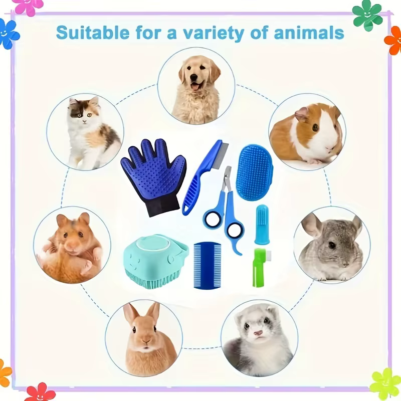 8 Pcs Pet Grooming Set, Hair Removal Comb For Dog, Flea Comb, Dog Shampoo Brush, Pet Nail Clippers, Dog Toothbrush Set — image 6