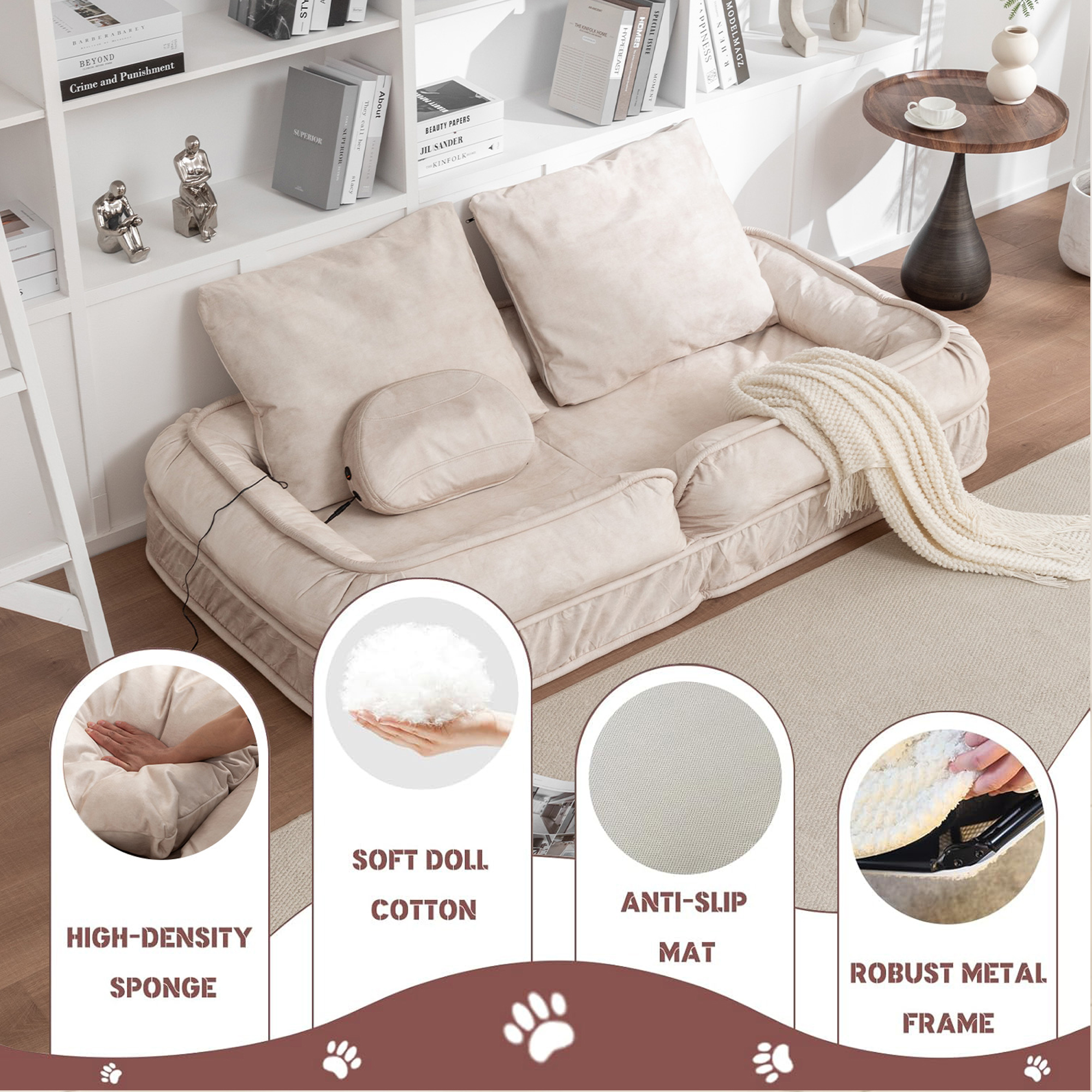 Silla de Descanso para Humanos y Mascotas con Manta de Veludo, 5 Posiciones Ajustables y Almohada de Masaje, Sofá de Bolsa de Poliestireno con 2 Almohadillas Suaves — imagen 7