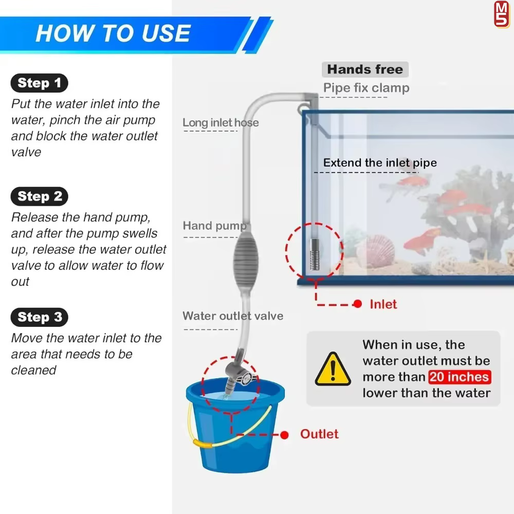 Aquarium Siphon Vacuum Cleaner Tool Set for Large Fish Tank Gravel/Sand Cleaning Water Change with Extension Tube, Fast and Easy — image 6